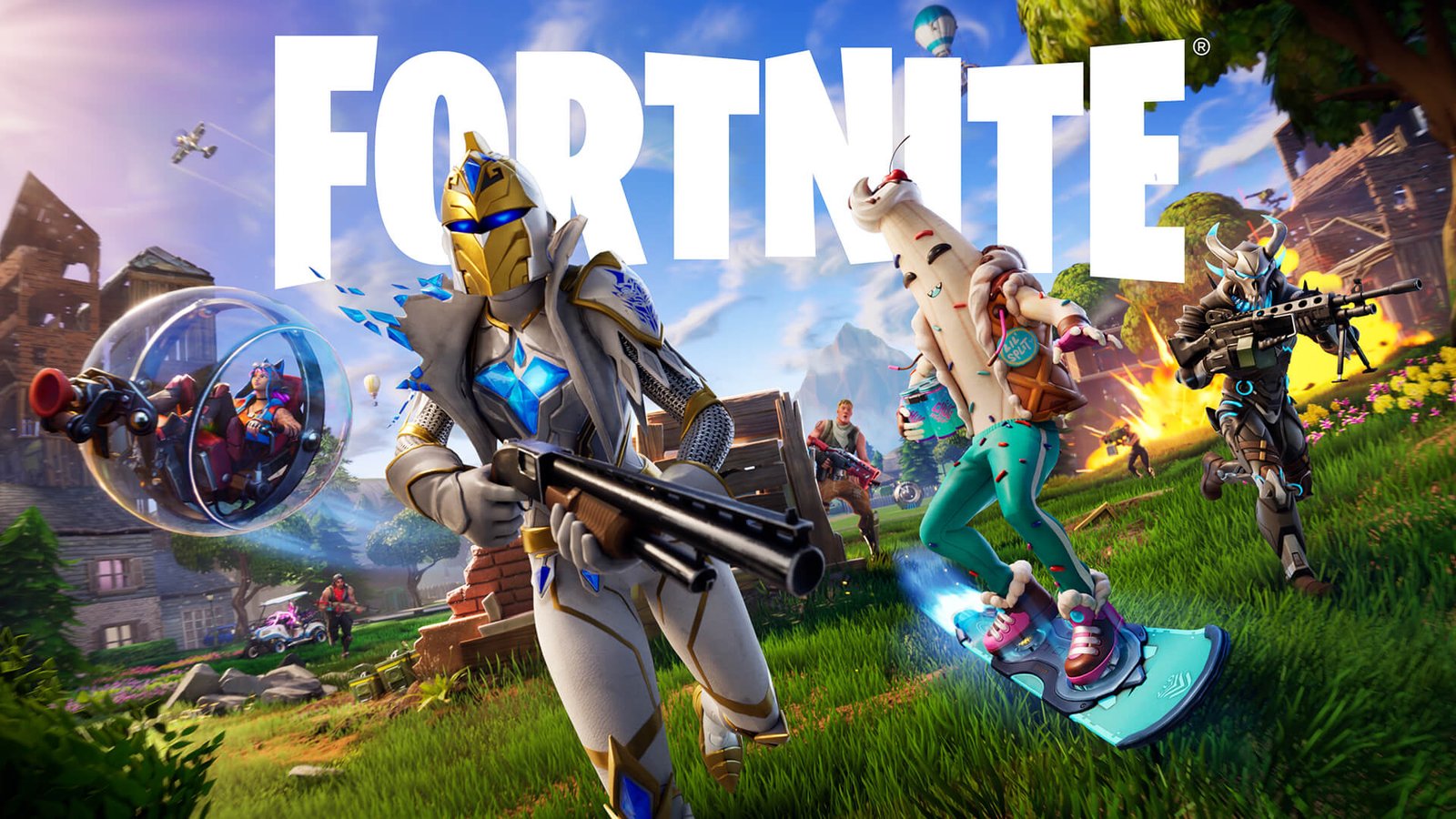 Fortnite player building structures and engaging in combat on the battlefield for a Victory Royale.